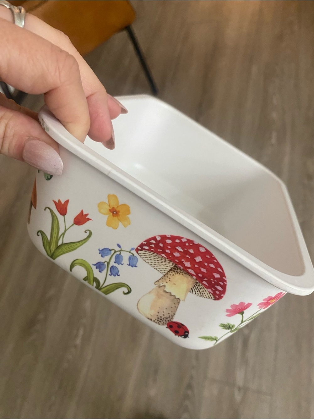 White Ceramic Serving Bowl with Red Mushroom Floral Design -Harvest Green Studio